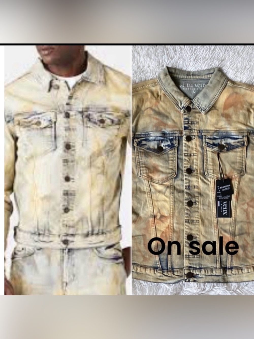 Si Tu Veux Men’s Yellow Tie-Dye Denim Jacket with Blue Accents
